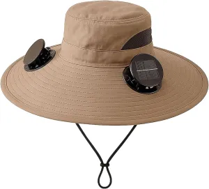 Outdoor Ultralight Wide Brim Solar Fan Hat, Built-in Solar Power Panel & USB Charging Fishing Hats