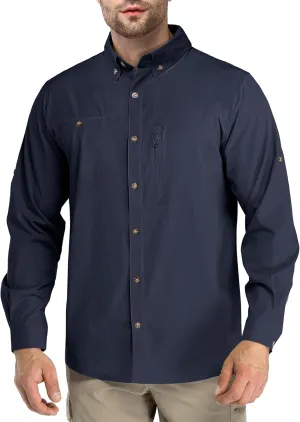 Outdoor Ventures Men's Long Sleeve Hiking Shirt UPF 50 UV Sun Protection Shirt Cooling Quick Dry for Travel Fishing Safari