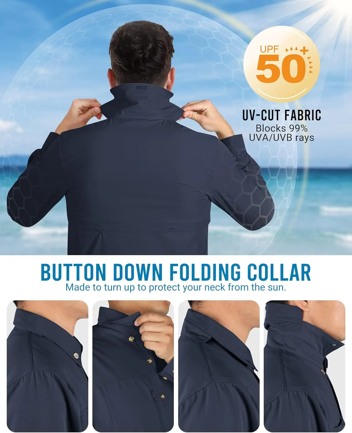 Outdoor Ventures Men's Long Sleeve Hiking Shirt UPF 50 UV Sun Protection Shirt Cooling Quick Dry for Travel Fishing Safari