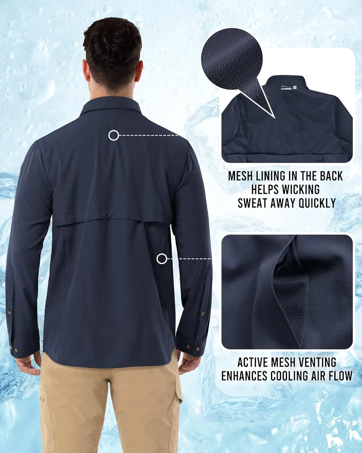 Outdoor Ventures Men's Long Sleeve Hiking Shirt UPF 50 UV Sun Protection Shirt Cooling Quick Dry for Travel Fishing Safari