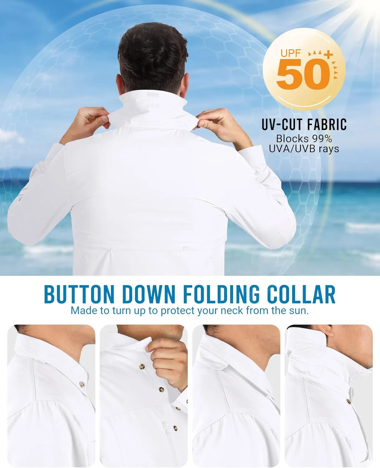 Outdoor Ventures Men's Long Sleeve Hiking Shirt UPF 50 UV Sun Protection Shirt Cooling Quick Dry for Travel Fishing Safari