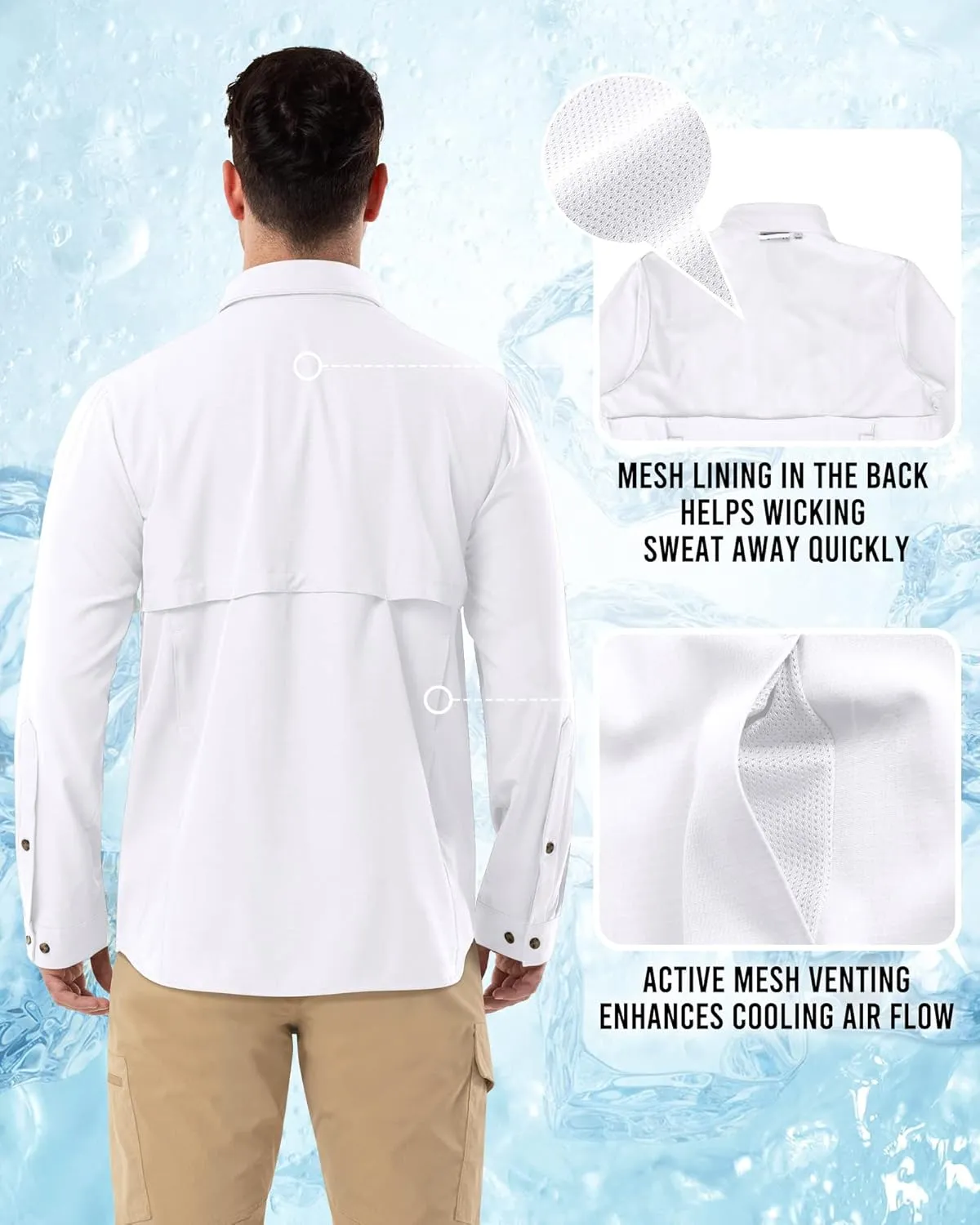 Outdoor Ventures Men's Long Sleeve Hiking Shirt UPF 50 UV Sun Protection Shirt Cooling Quick Dry for Travel Fishing Safari