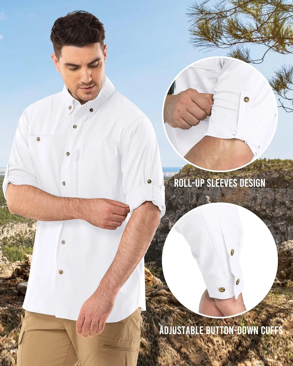 Outdoor Ventures Men's Long Sleeve Hiking Shirt UPF 50 UV Sun Protection Shirt Cooling Quick Dry for Travel Fishing Safari