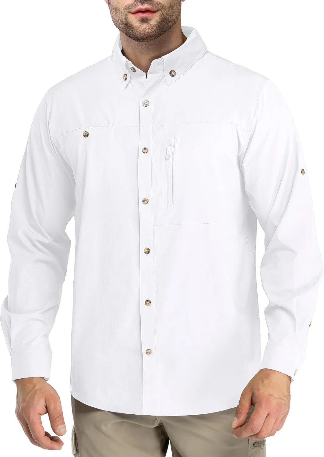 Outdoor Ventures Men's Long Sleeve Hiking Shirt UPF 50 UV Sun Protection Shirt Cooling Quick Dry for Travel Fishing Safari