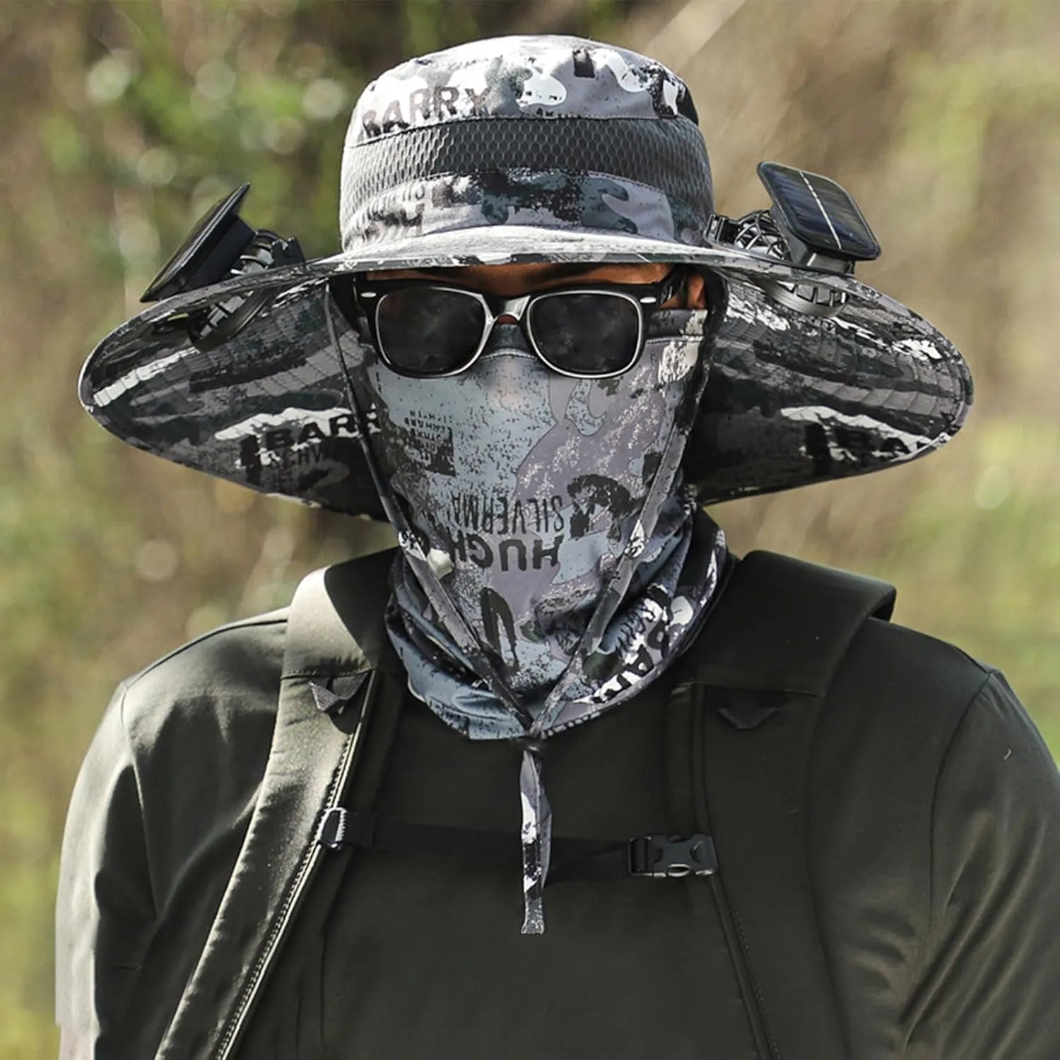 Outdoor Wide Brim Solar Fan Hat, Hat with Fans Solar Power, Removable & USB Charging Fan