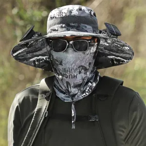 Outdoor Wide Brim Solar Fan Hat, Hat with Fans Solar Power, Removable & USB Charging Fan