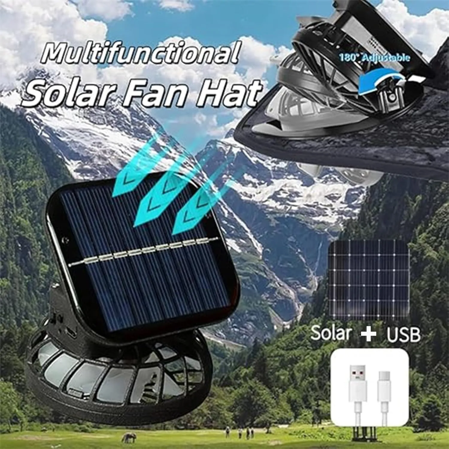 Outdoor Wide Brim Solar Fan Hat, Ultralight Beach Fishing Sun Hat 2 Fan USB Sombrero UPF 50  Con Ventilador for Men Women