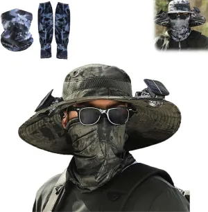 Outdoor Wide Brim Solar Fan Hat, Ultralight Beach Fishing Sun Hat 2 Fan USB Sombrero UPF 50  Con Ventilador for Men Women