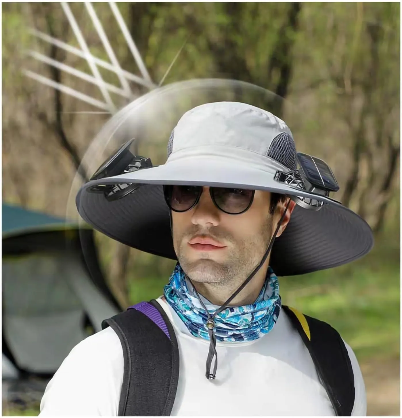 Outdoor Wide Brim Sun Bucket Hat with 2 Solar Fans for Men Women UPF 50  Waterproof Fishing Beach Sun Hat