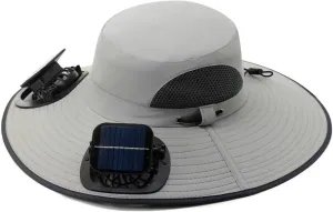 Outdoor Wide Brim Sun Bucket Hat with 2 Solar Fans for Men Women UPF 50  Waterproof Fishing Beach Sun Hat