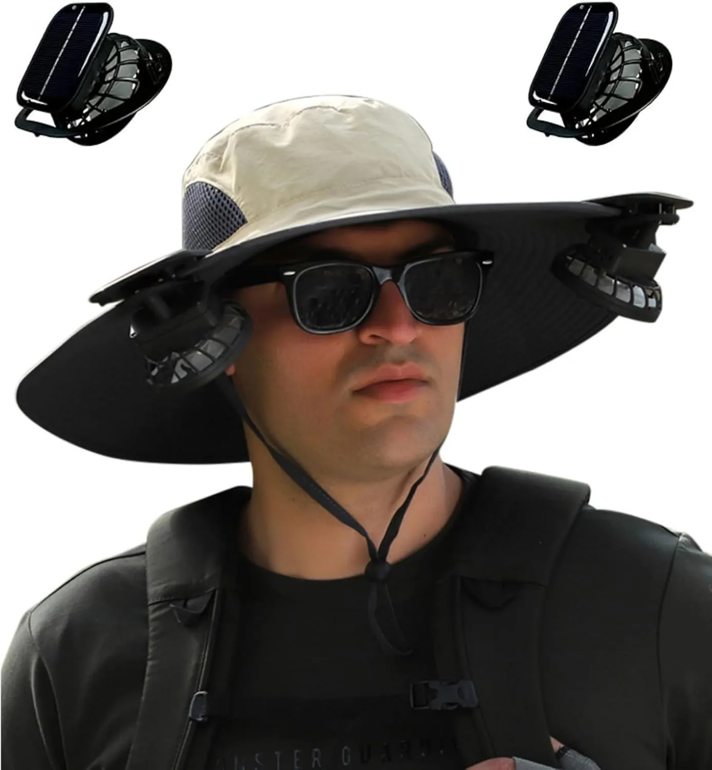 Outdoor Wide Brim Sun Hat with 2 Solar Fan, Colitt - Fishing Hat with Built in Fan Sun Bucket Hats for Men&Women