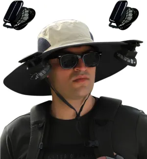 Outdoor Wide Brim Sun Hat with 2 Solar Fan, Colitt - Fishing Hat with Built in Fan Sun Bucket Hats for Men&Women