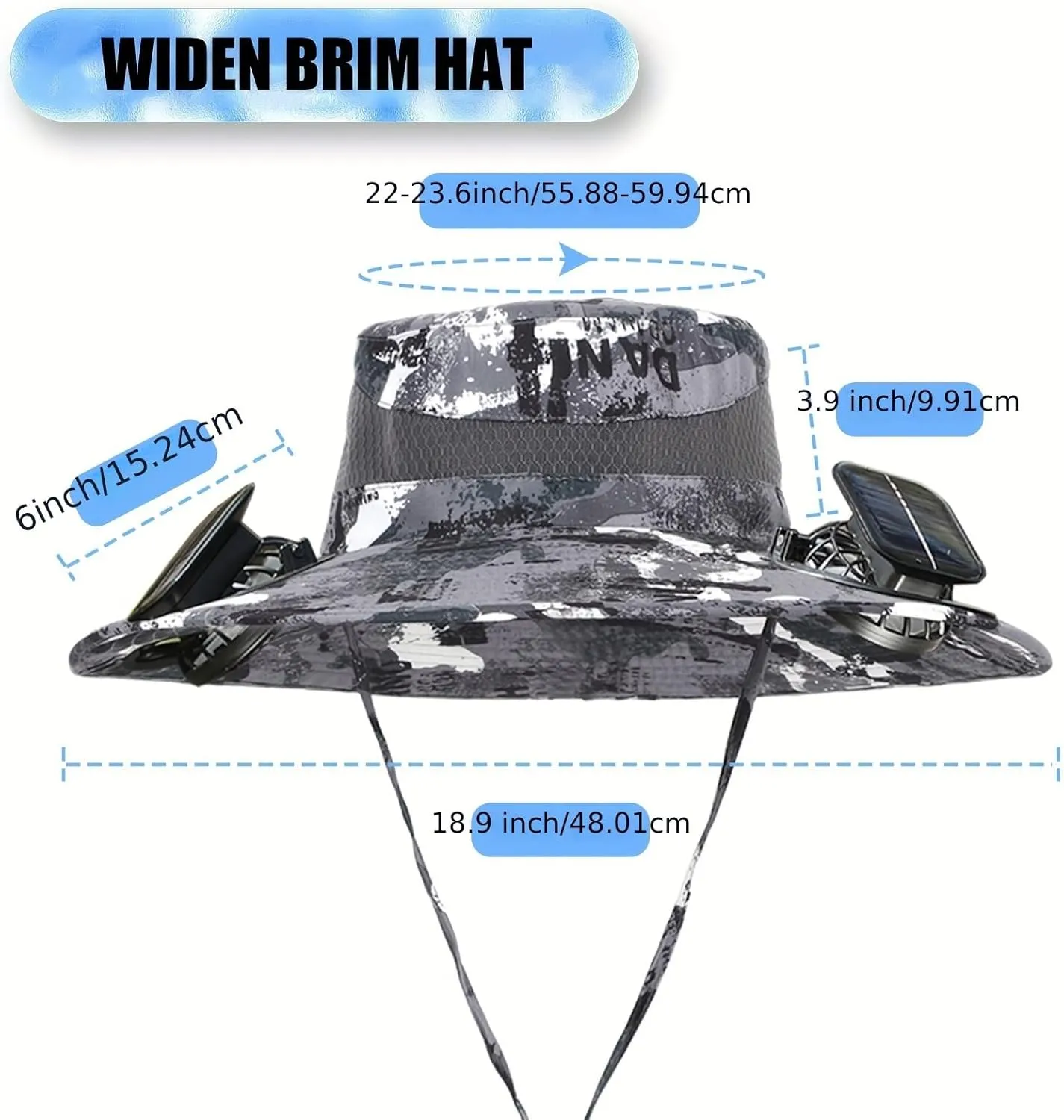 Outdoor Wide Brim Sun Hat with 2 Solar Fan Sun Bucket Hat for Men Women UPF 50  Bucket Fishing & Beach Hat with Fan Built in