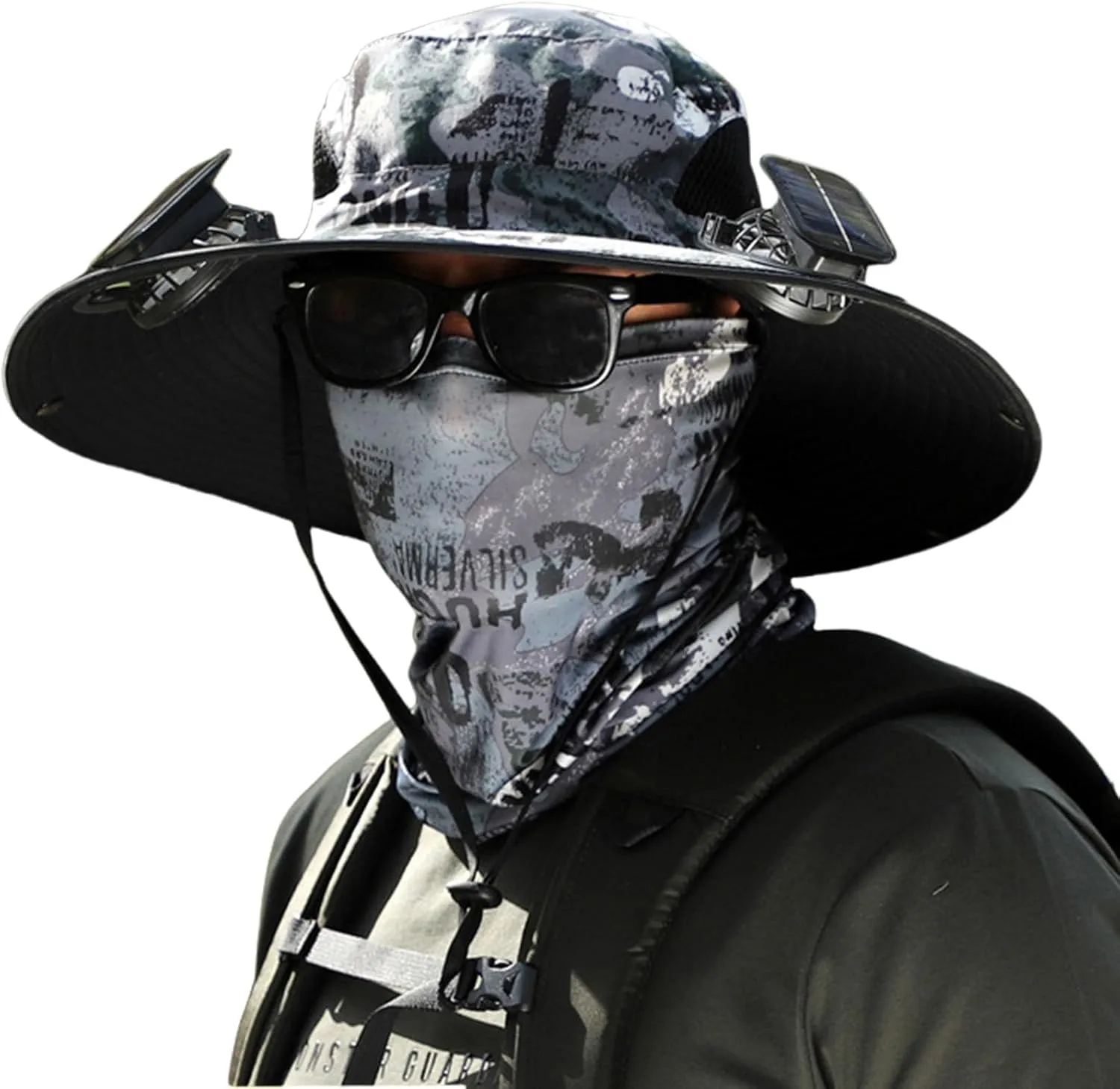 Outdoor Wide Brim Sun Hat with 2 Solar Fan Sun Bucket Hat for Men Women,Solar with Built in Fan UPF 50  Outdoor