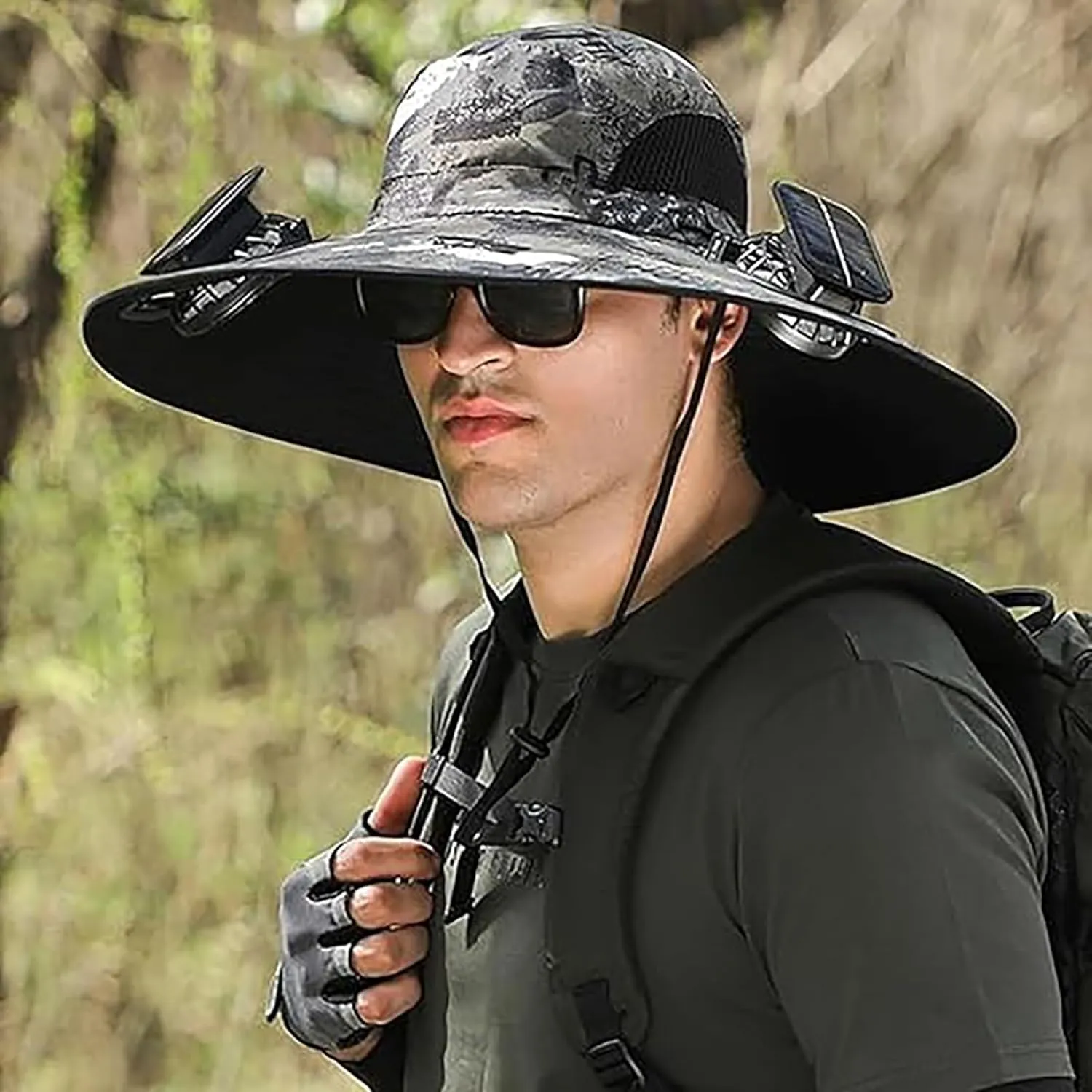 Outdoor Wide Brim Sun Hat with Solar Fan, Hat with Solar Powered Fan Hat Outdoor Fishing Hat-Solar & USB Charging