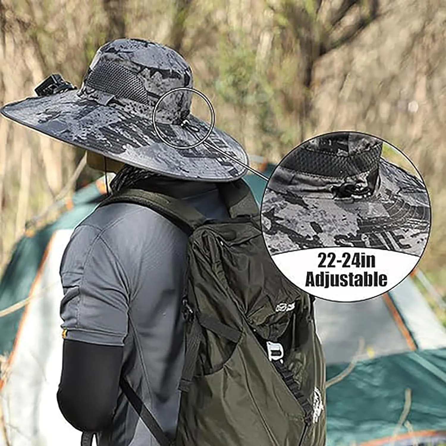 Outdoor Wide Brim Sun Hat with Solar Fan, Hat with Solar Powered Fan Hat Outdoor Fishing Hat-Solar & USB Charging