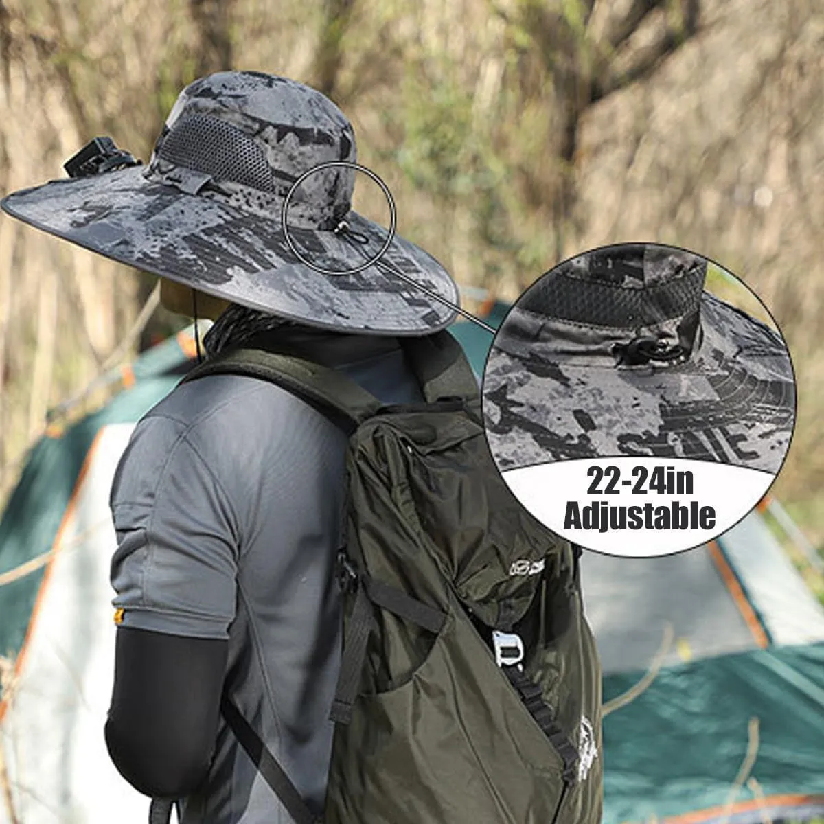 Outdoor Wide Brim Sun Hat with Solar Fan, Solar Powered Fan Hat, Fishing Hat for Men Women UPF 50  Breathable