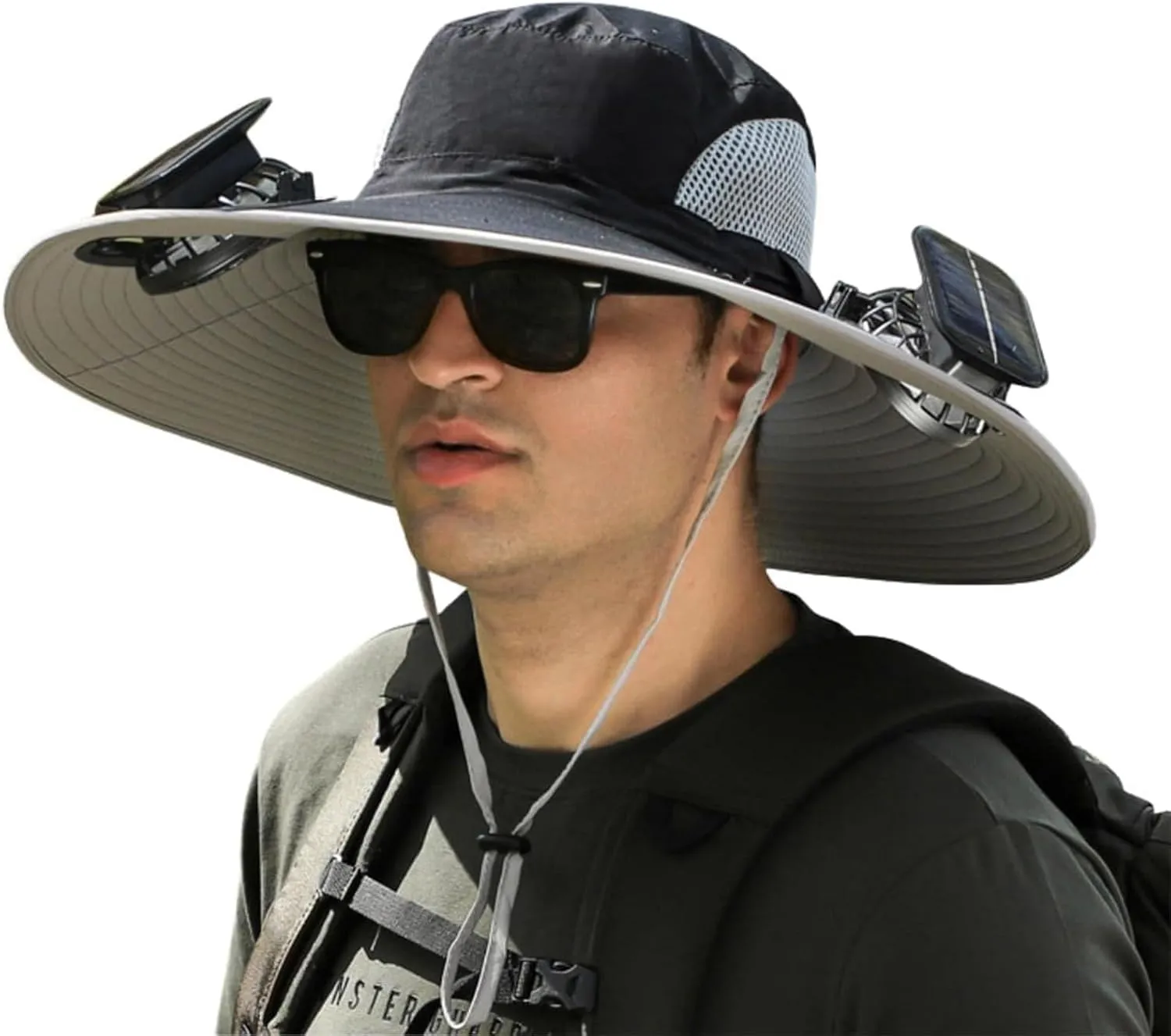 Outdoor Wide Brim Sun Hat with Solar Fan, Solar Powered Fan Hat, Fishing Hat for Men Women UPF 50  Breathable