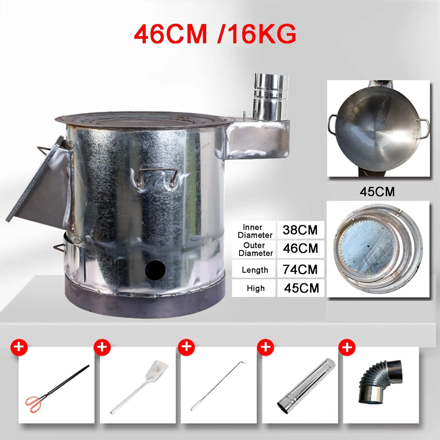 Outdoor Wood Burning Stove,Hot Tent Stove,Portable with Chimney Pipe and Handmade Wok for Cooking, Camping, Tent, Hiking, Fishing,Backpacking,46CM