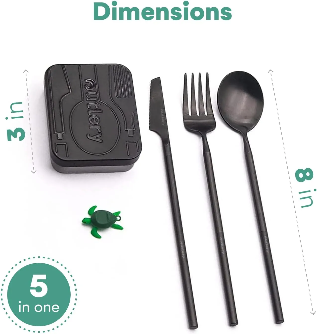 Outlery Portable and Reusable Stainless Steel Silverware Set with Collapsible Chopsticks - Compact Pocket-Sized Travel Cutlery Set for Camping, Backpacking, Day Trips - Durable Travel Utensils (Black)
