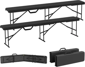 Outsunny 2-Pack 6 Ft. Plastic Folding Benches, Portable Foldable Bench Seats with Carrying Handle, Non-Slip Mat, HDPE Tabletop, Picnic Benches for Camping Dining Picnic BBQ Sports, Black