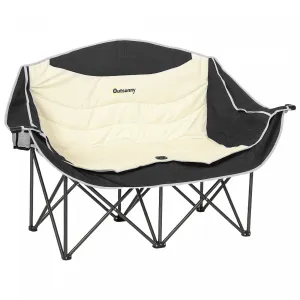 Outsunny Double Camping Chair, Padded Camp Chair W/ Cup Holders, Khaki