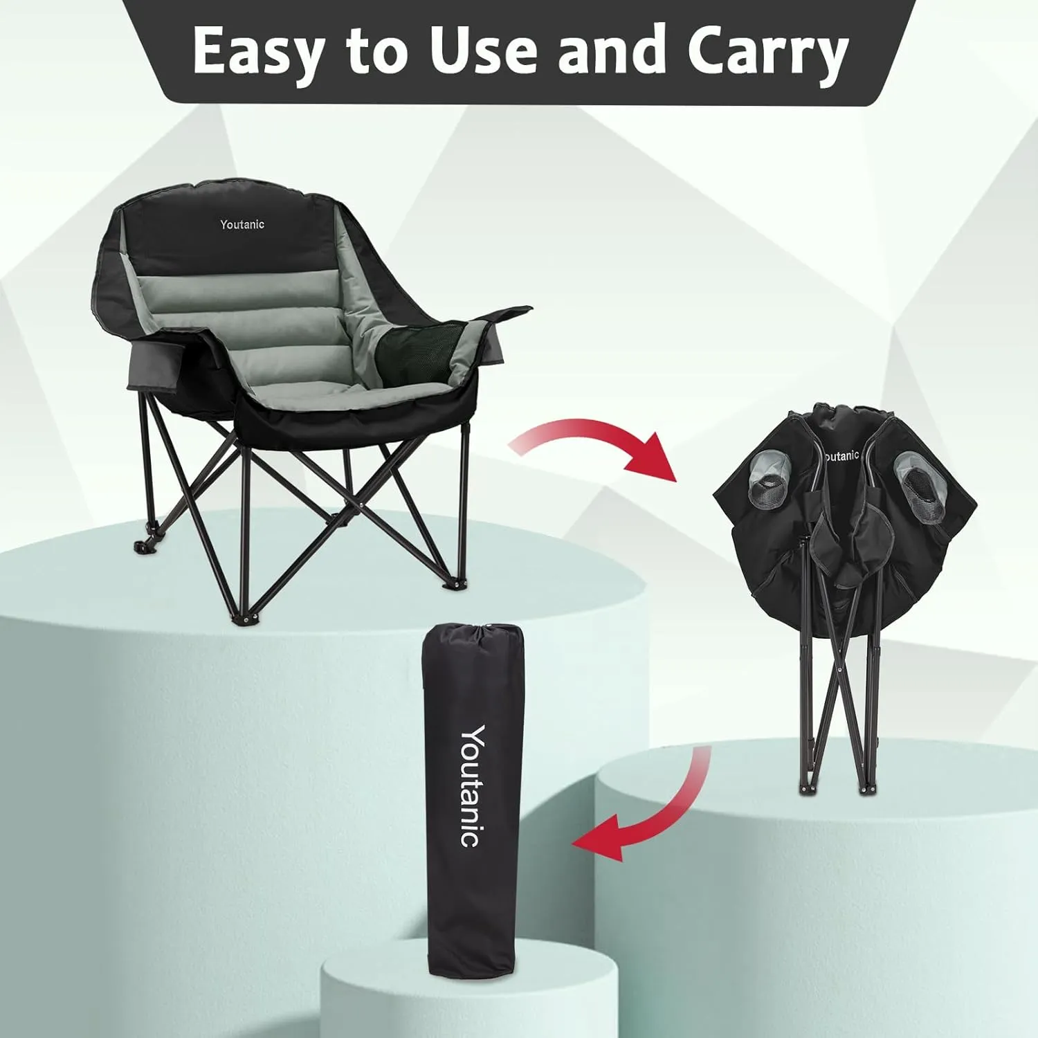 Oversized Camping Chair, Portable Folding Camping Chairs with Side Pocket, Cup Holder and Carry Bag, Heavy Duty Outdoor Camping Chairs for Adults, Fishing, Sports, Trip, up to 400lbs, Style 4