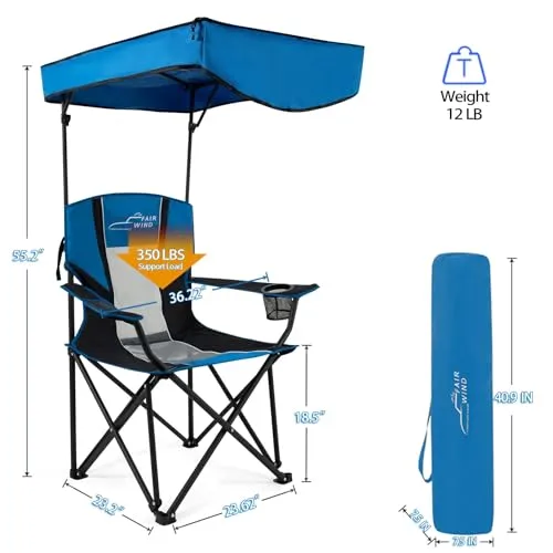 Oversized Camping Lounge Chair w/ Adjustable Shade Canopy for Outdoor Sports
