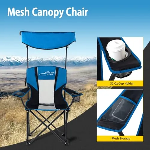 Oversized Camping Lounge Chair w/ Adjustable Shade Canopy for Outdoor Sports