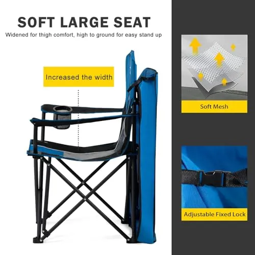 Oversized Camping Lounge Chair w/ Adjustable Shade Canopy for Outdoor Sports