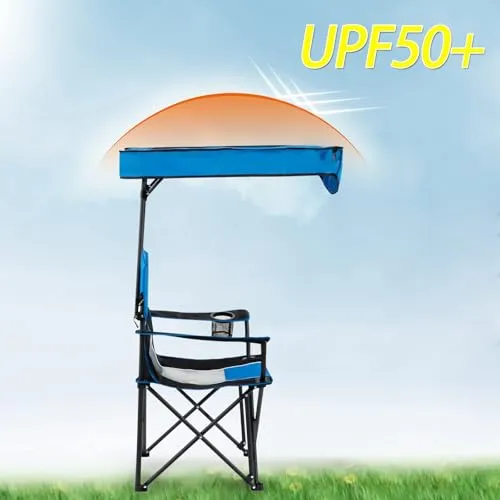 Oversized Camping Lounge Chair w/ Adjustable Shade Canopy for Outdoor Sports