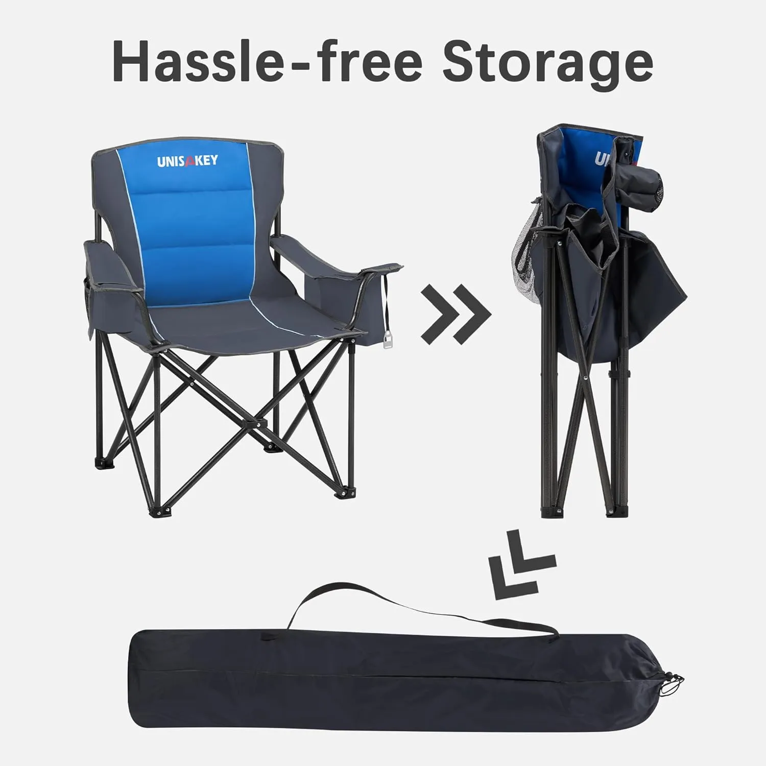 Oversized Folding Camping Chair with Cooler Bag & Cup Holder - 450lbs Capacity, 600D Oxford Fabric, Portable Rocking Chair for Fishing, Camping, Beach, Garden, Blue