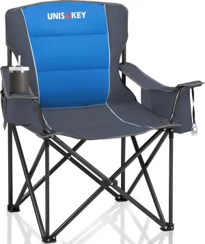 Oversized Folding Camping Chair with Cooler Bag & Cup Holder - 450lbs Capacity, 600D Oxford Fabric, Portable Rocking Chair for Fishing, Camping, Beach, Garden, Blue