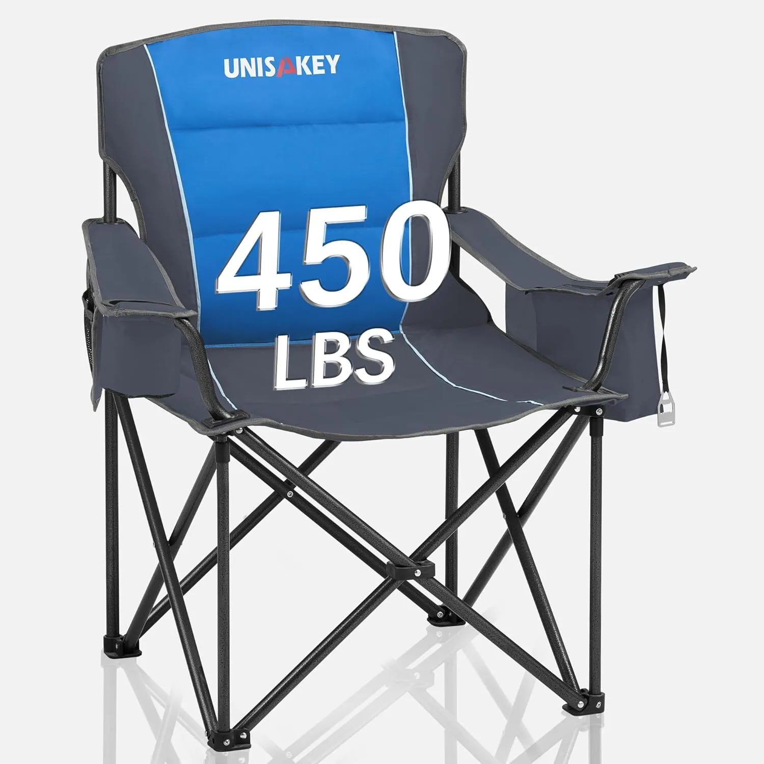 Oversized Folding Camping Chair with Cooler Bag & Cup Holder - 450lbs Capacity, 600D Oxford Fabric, Portable Rocking Chair for Fishing, Camping, Beach, Garden, Blue