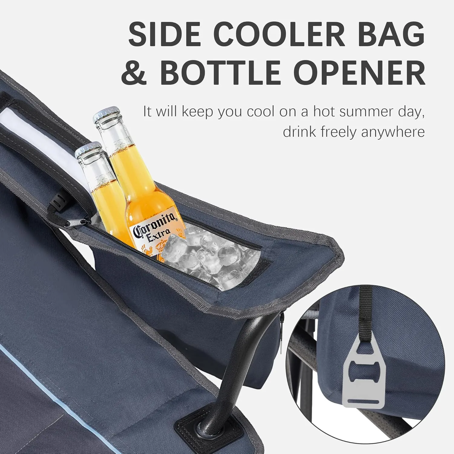 Oversized Folding Camping Chair with Cooler Bag & Cup Holder - 450lbs Capacity, 600D Oxford Fabric, Portable Rocking Chair for Fishing, Camping, Beach, Garden, Blue