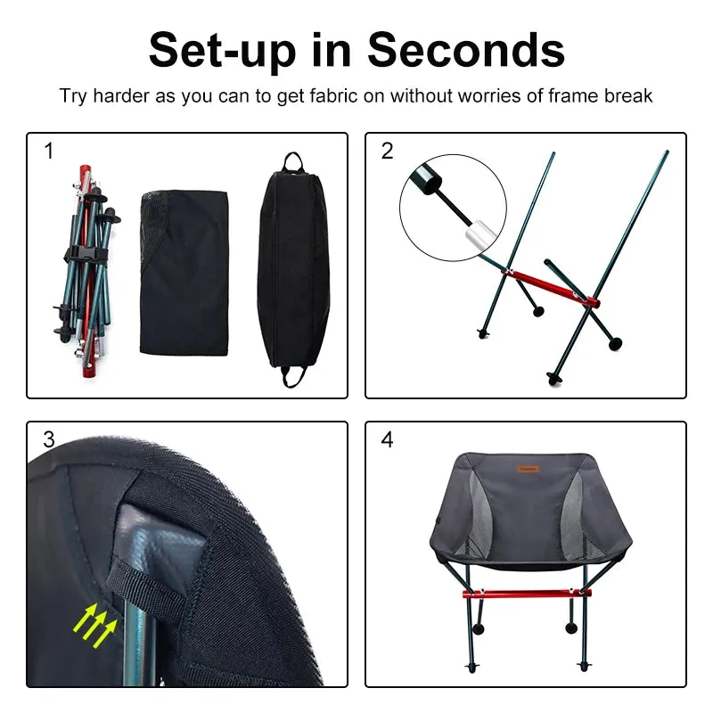 PACOONE Travel Ultralight Folding Chair Detachable Portable Moon Chair – Outdoor Camping &, Fishing