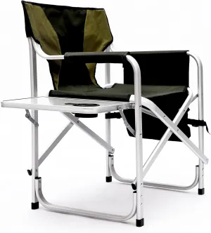 Padded Folding Outdoor Chair with Side Table and Storage Pockets,Lightweight Oversized Directors Chair for Indoor, Outdoor Camping, Picnics and Fishing,Green (Green)