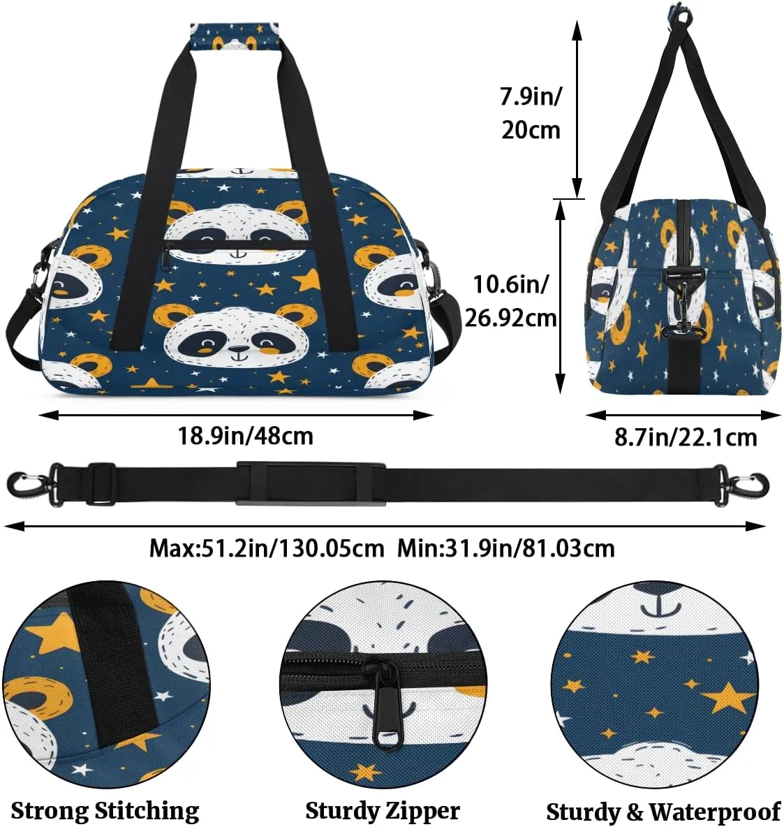 Panda Stars Kids Overnighter Duffel Bags for Boys, Carry-On Size Sports Gym Bag with Front Zipper Pocket for School Practice or Overnight Travel Weekender Sleepover Tote Bag