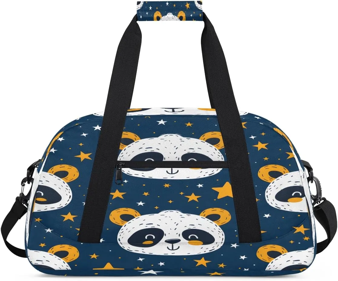 Panda Stars Kids Overnighter Duffel Bags for Boys, Carry-On Size Sports Gym Bag with Front Zipper Pocket for School Practice or Overnight Travel Weekender Sleepover Tote Bag