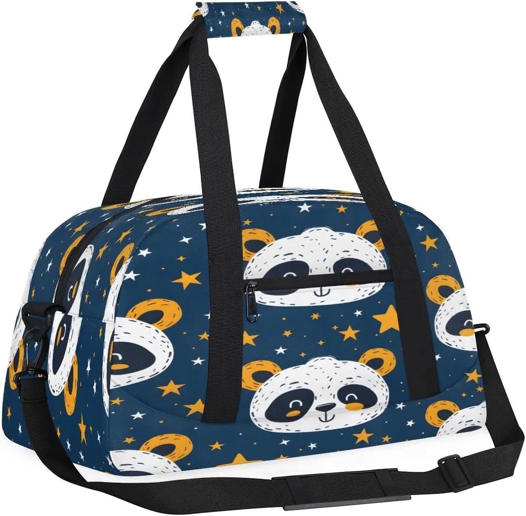 Panda Stars Kids Overnighter Duffel Bags for Boys, Carry-On Size Sports Gym Bag with Front Zipper Pocket for School Practice or Overnight Travel Weekender Sleepover Tote Bag