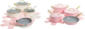 Paris Hilton 12-Piece Pink Nonstick Pots and Pans Set, Multi-layer Nonstick Coating, Tempered Glass Lids, Soft Touch, Stay Cool Handles, Made without PFOA, Dishwasher Safe Cookware Set