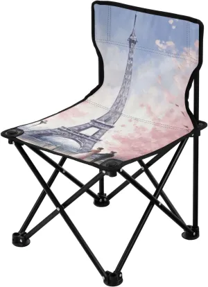 Paris Tower Portable Outdoor Folding Chair Anti-Slip Padded Oxford Cloth Stool Camping Chair Small for Beach Hiking Fishing Gardening Quad Camp Chair
