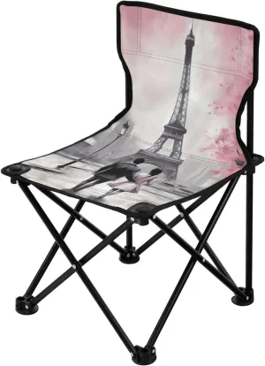 Paris Tower Portable Outdoor Folding Chair Anti-Slip Padded Oxford Cloth Stool Camping Chair Small for Beach Hiking Fishing Gardening Quad Camp Chair
