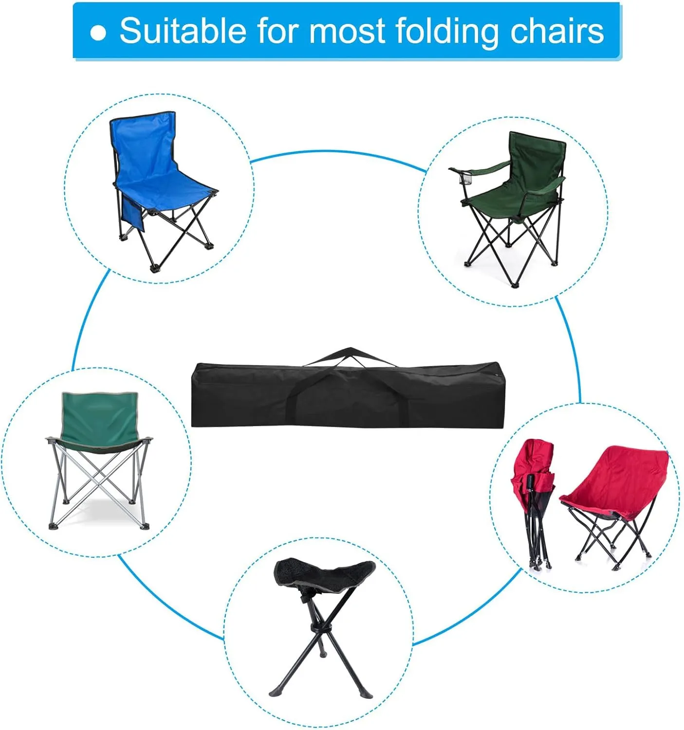 PATIKIL 43 Inch Camp Chair Replacement Bag Nylon Folding Chair Carrying Storage Bag for Beach Chair with Large Zipper Shoulder Strap for Camping Travel, Black