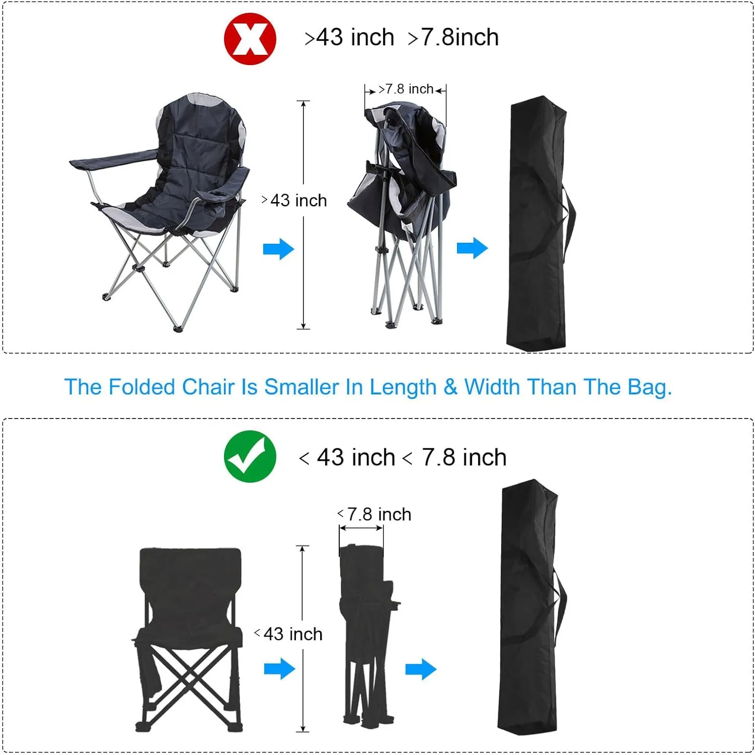 PATIKIL 43 Inch Camp Chair Replacement Bag Nylon Folding Chair Carrying Storage Bag for Beach Chair with Large Zipper Shoulder Strap for Camping Travel, Black
