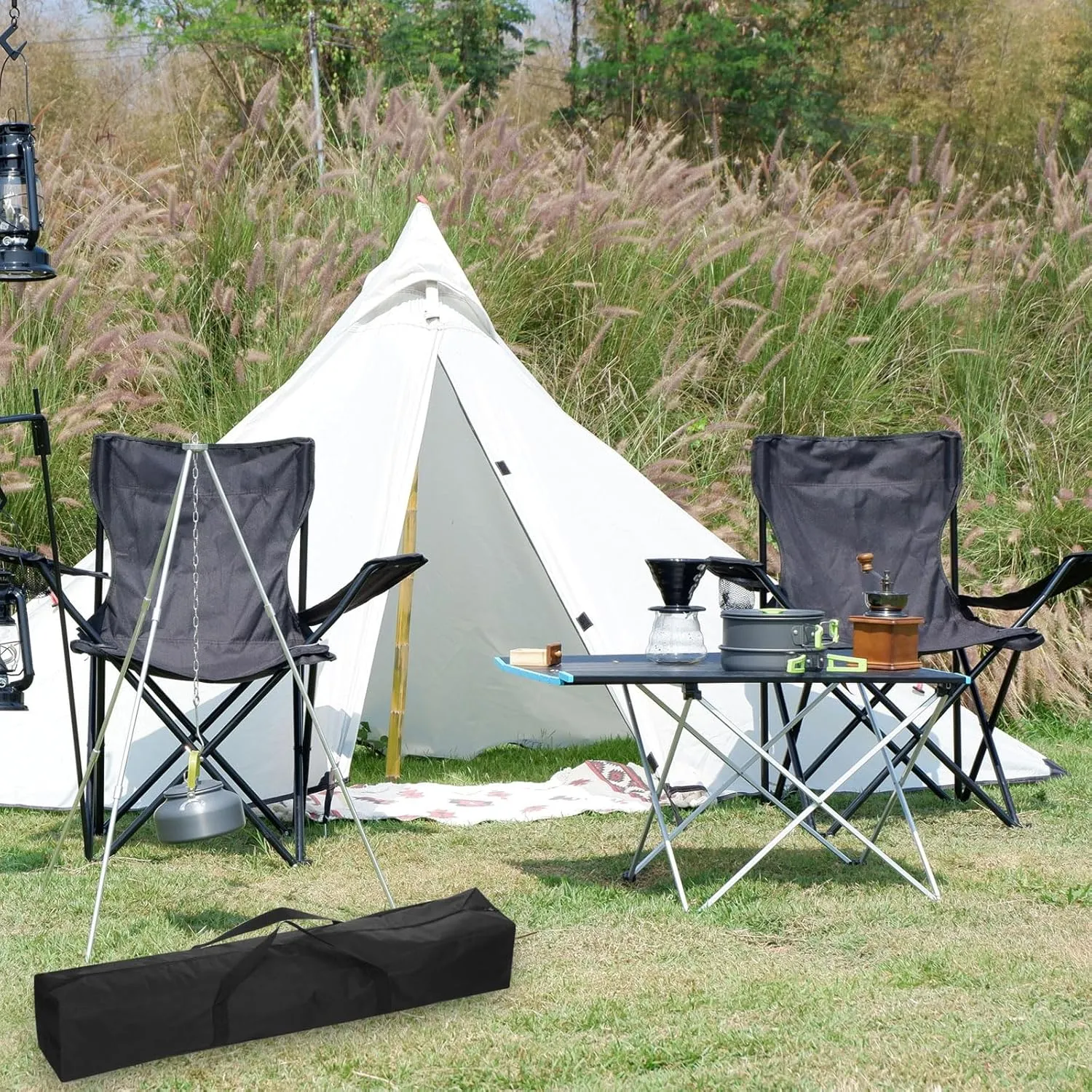 PATIKIL 55 Inch Camp Chair Replacement Bag, 2 Pack Nylon Folding Chair Carrying Storage Bag for Beach Chair with Large Zipper Shoulder Strap for Camping Travel, Black