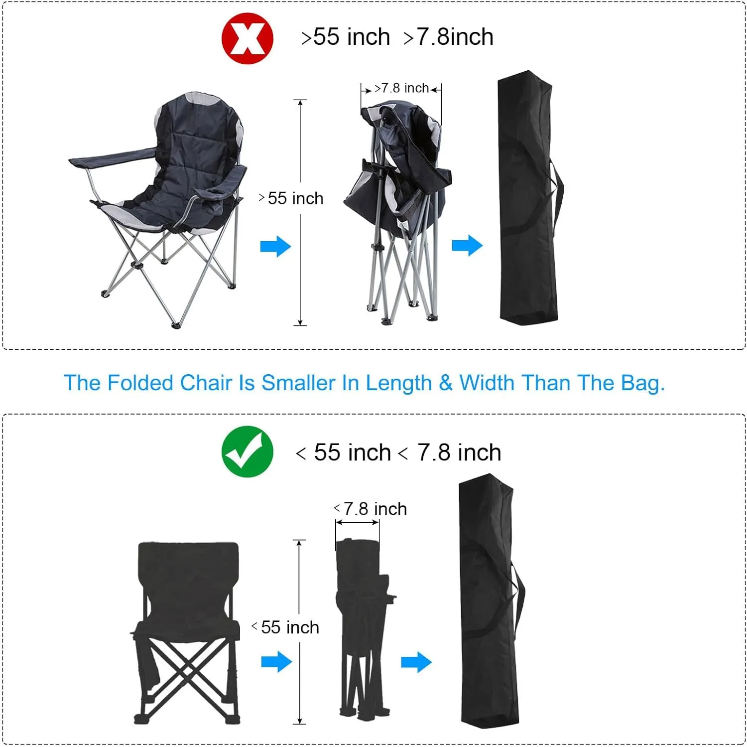 PATIKIL 55 Inch Camp Chair Replacement Bag, 2 Pack Nylon Folding Chair Carrying Storage Bag for Beach Chair with Large Zipper Shoulder Strap for Camping Travel, Black