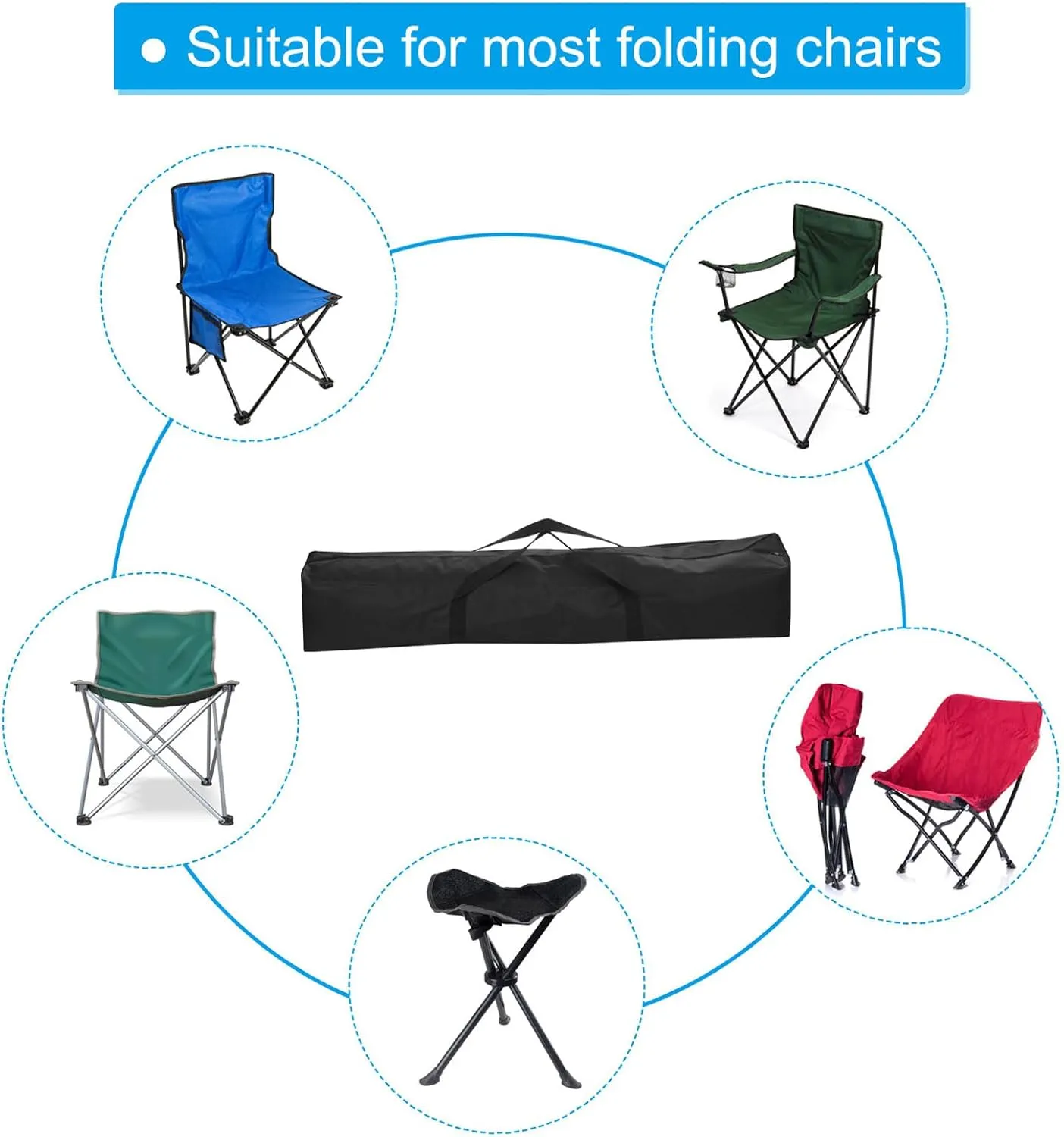 PATIKIL 55 Inch Camp Chair Replacement Bag, 2 Pack Nylon Folding Chair Carrying Storage Bag for Beach Chair with Large Zipper Shoulder Strap for Camping Travel, Black