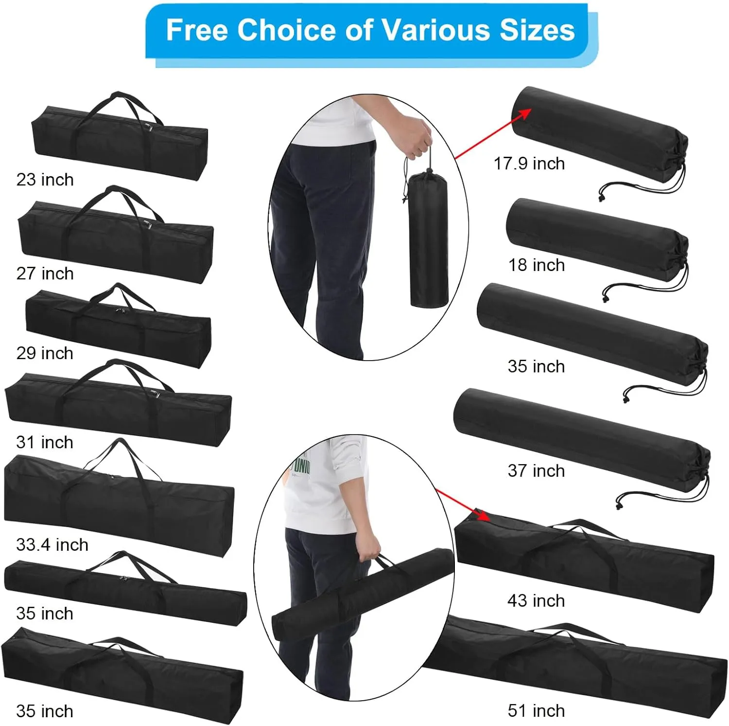 PATIKIL 55 Inch Camp Chair Replacement Bag, 2 Pack Nylon Folding Chair Carrying Storage Bag for Beach Chair with Large Zipper Shoulder Strap for Camping Travel, Black