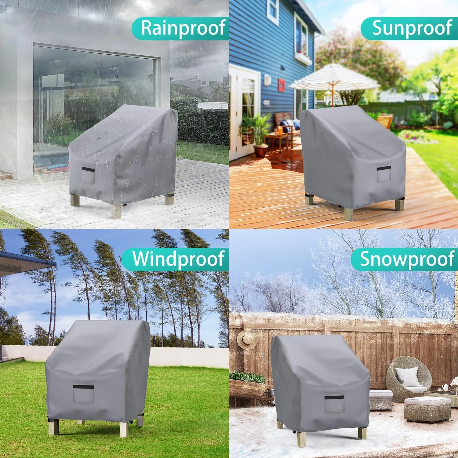 Patio Chair Covers for Outdoor Furniture - Waterproof 2 Pack, Heavy Duty, Large Covers for Lounge Lawn Deep Seat (38" W x 31" D x 29" H) - Gray